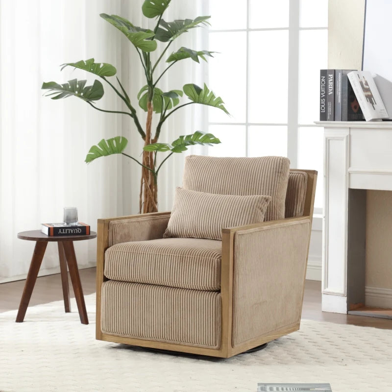 camel color Corduroy Swivel Barrel Chair, Comfy Accent Sofa ,Leisure Arm Chair for Nursery, Hotel, Bedroom, Office, Lounge